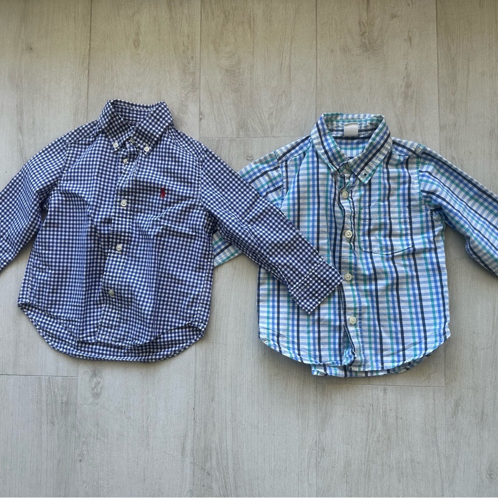 Kids Checkered Button-Up Shirts - Blue and Green